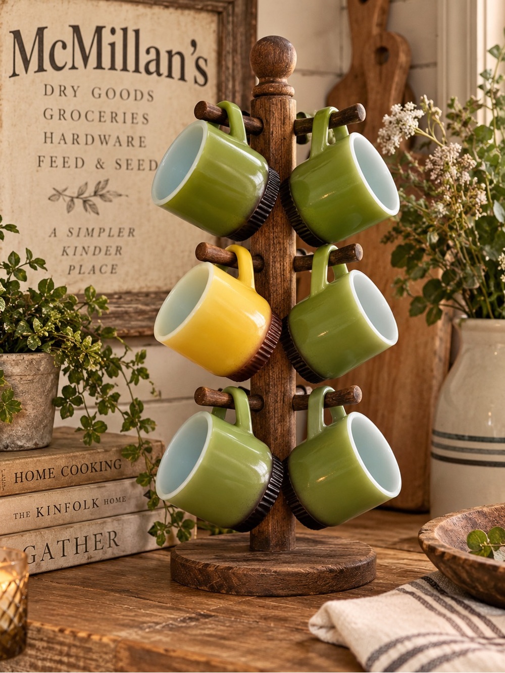 Vintage Fire King Anchor Hocking Avocado Green/ Harvest Mug Set of 6 MCM